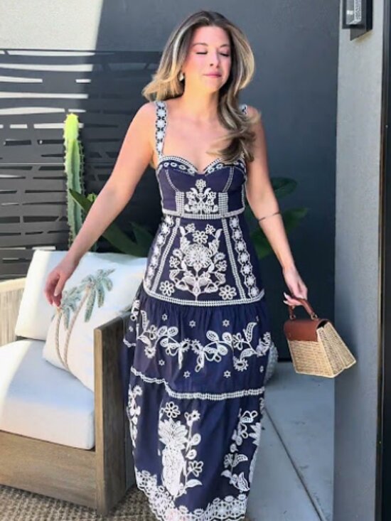 FARM Rio Dresses & Skirts - Farm Rio blue richelieu embroidered midi dress Sz M